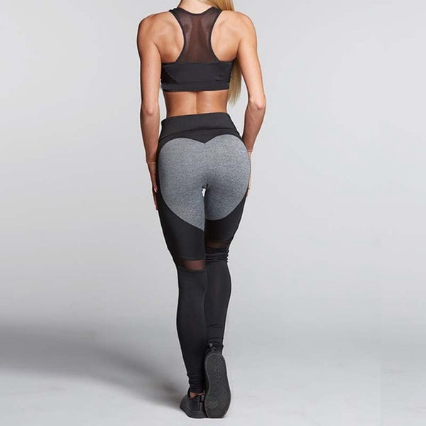 Heart Pattern Mesh Splice Leggings