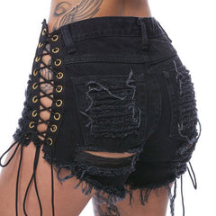 High Waist Lace up Booty Ripped Shorts
